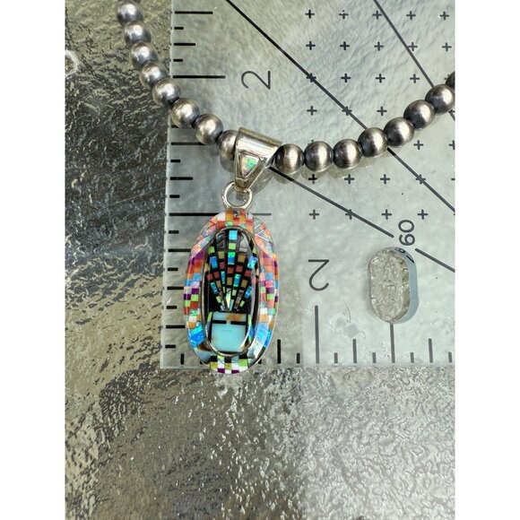 Artisan Handcrafted Sterling Silver Opal Micro Inlay kachina STATEMENT Pendant - Picture 6 of 6